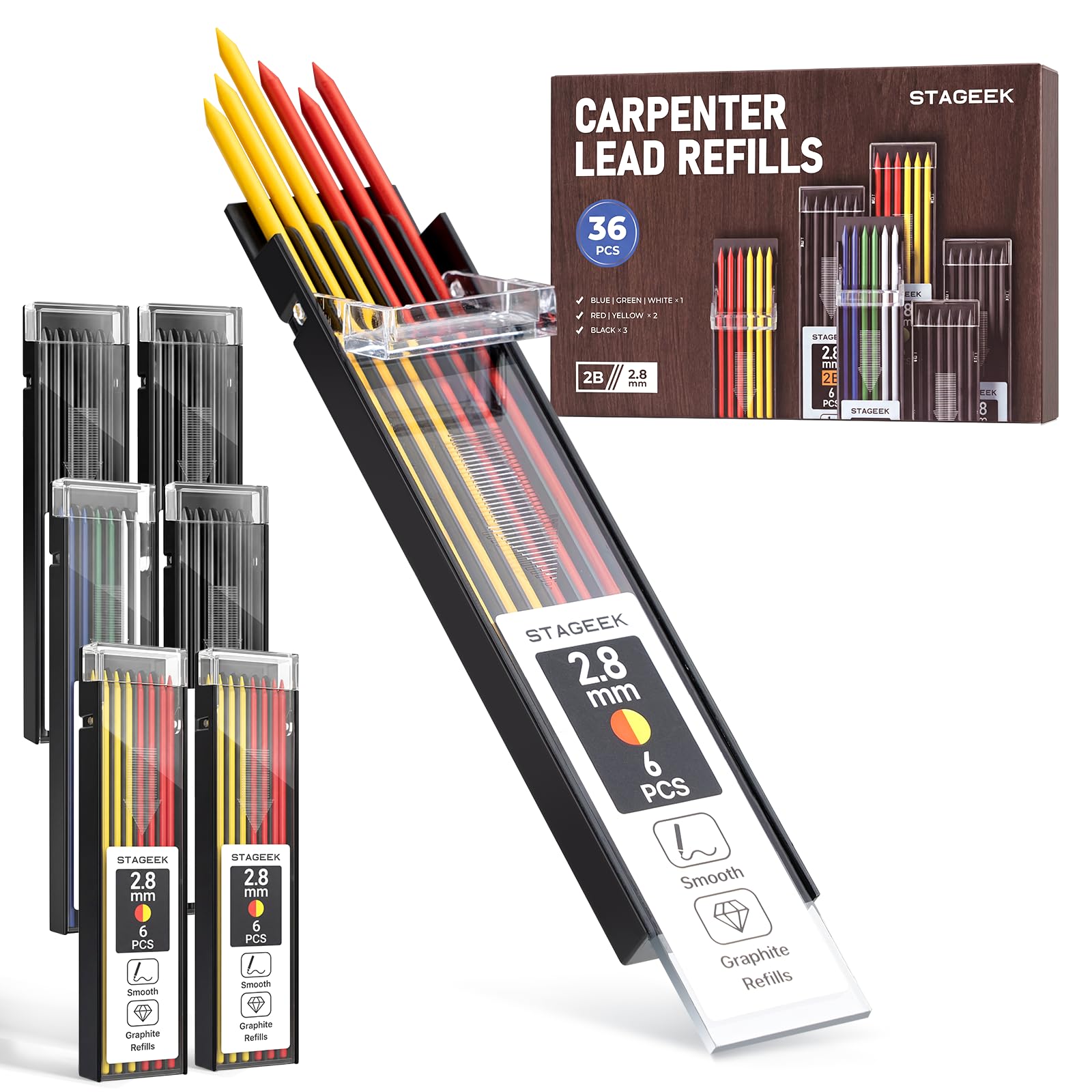Amazon.com : STAGEEK 36PCS Carpenter Pencil Refills, 2.8mm Lead